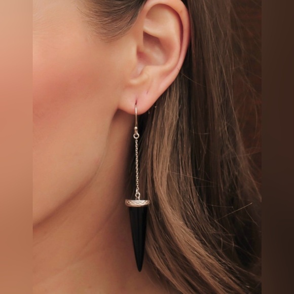 Black Onyx Spike Dangle Earrings - Picture 1 of 2